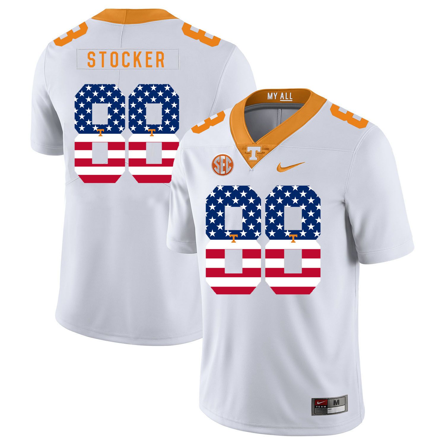 Men Tennessee Volunteers 88 Stocker White Flag Customized NCAA Jerseys